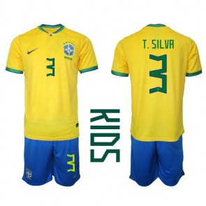 Brazylia Thiago Silva #3 Koszulka Podstawowych Dziecięca MŚ 2022 Krótki Rękaw (+ Krótkie spodenki)